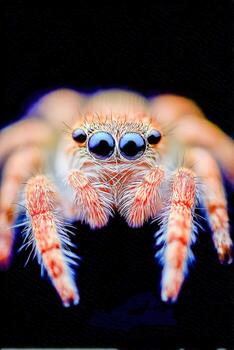 Stunning hyper-detailed portrait of a small spider on a dark background photo