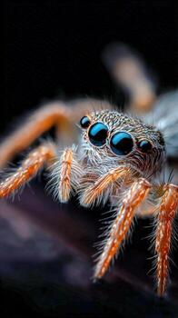 Hyper-detailed portrait showcases the intricate features of a small spider photo