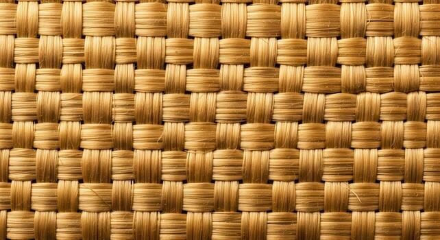 Detailed macro view of a woven fiber panel showcasing intricate structure, warm amber tones, and a textured surface, perfect for backgrounds photo