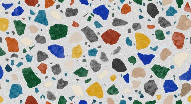 Abstract terrazzo pattern design with a blend of colorful fragments and speckled textures, ideal for backgrounds and design elements photo