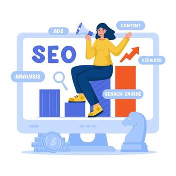 Person analyzing SEO data on computer vector