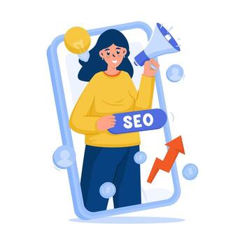 Woman promoting SEO strategies in illustration vector