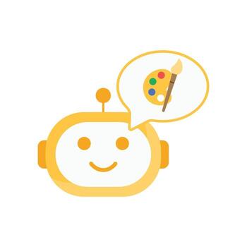 Creative mode ai icon showing an assistant with paintbrush. Perfect for design inspiration, art creation tools, and digital creativity assistant concepts. vector