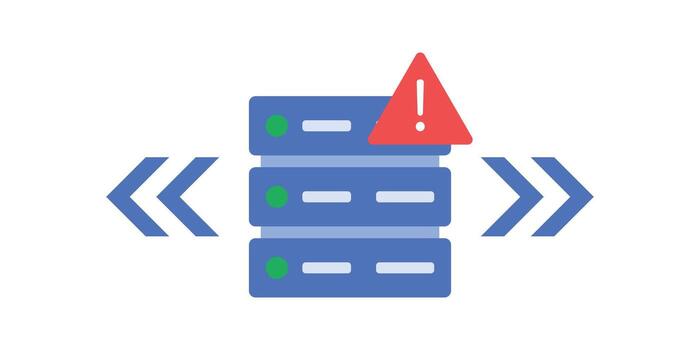 Container drift alert icon showing a server with shifting outlines and red exclamation mark. Ideal for cloud infrastructure monitoring, security alerts, and container management systems. vector