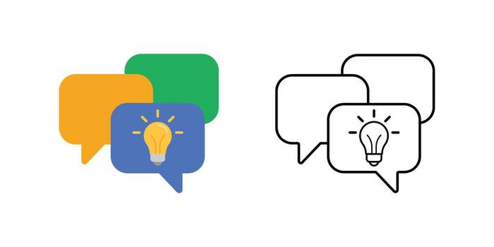 Brainstorm session active icon showing group chat bubbles with a lightbulb. Perfect for team collaboration, idea generation, and creative communication design. vector