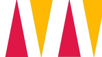 Bold red and orange geometric triangles create a dynamic mountain-like pattern, evoking strength, direction, and bold visual movement video