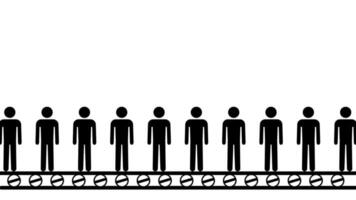 een doorlopend rij van mensen symboliseert menselijk productie, illustreren teamwerk, organisatie, en de gesynchroniseerd inspanning dat schijven vooruitgang en gedeeld doel video