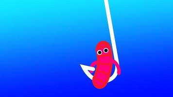 en röd fisk fångad på en skarp fiske krok under vattnet, symboliserar en framgångsrik fånga och de förbindelse mellan tålamod, skicklighet, och natur vatten- cykel. video