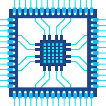 Microchip CPU circuit board icon. AI chip technology computer vector