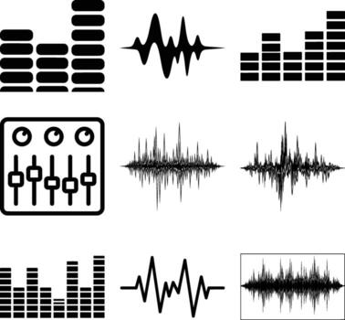 conjunto de audio igualada barras y diverso sonido ola visualizaciones para música y tecnológico aplicaciones vector