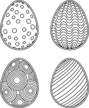 Four simple outline drawings of decorative oval eggs with unique patterns for holiday celebration vector