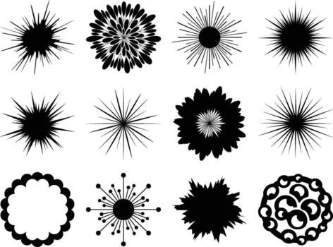 conjunto de radial Estallar formas en silueta estilo, Perfecto para creando dinámica visual efectos y gráfico acentos vector