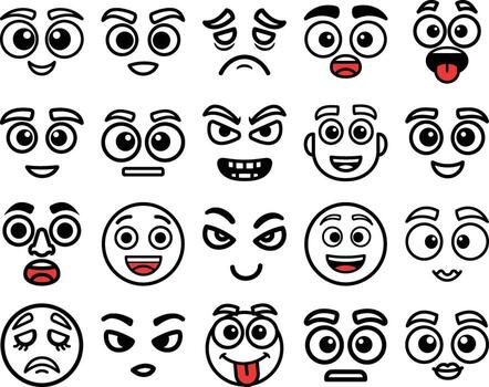 Set of diverse cartoon facial expressions depicting various emotions for animated character design vector