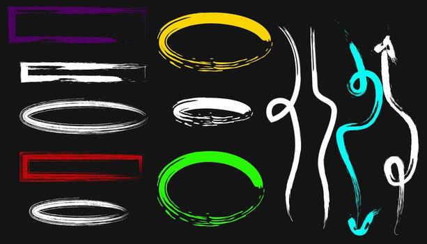 Abstract Brush Strokes and Shapes on Black Background Graphic Resources vector