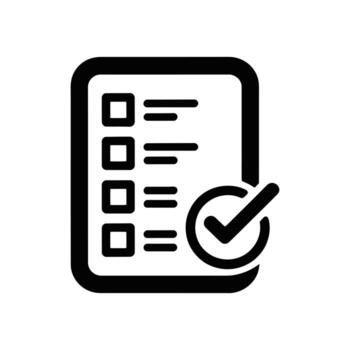 negro Lista de Verificación icono con garrapata en blanco antecedentes representando Tareas terminado exitosamente vector