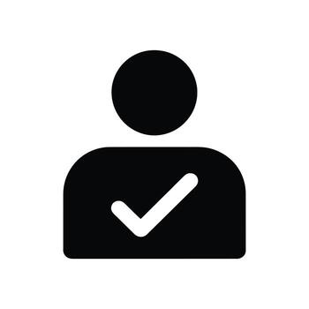 Approved user icon in format with checkmark, black on white background vector