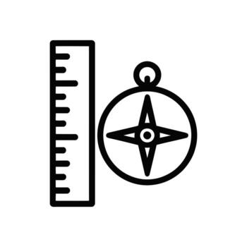 Black outline icon featuring ruler and compass symbolizing measurement and direction planning vector