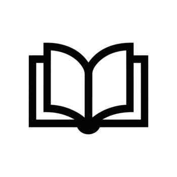 Black open book icon on white background representing education or library concept vector