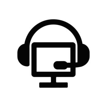 Black and white icon of a computer monitor with a headset vector