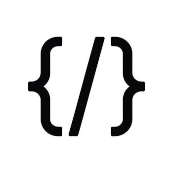 negro Rizado soporte código icono con adelante barra oblicua en un blanco antecedentes vector