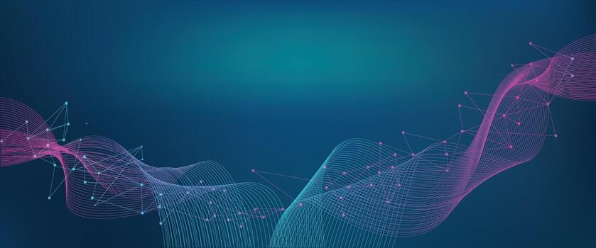 Abstract Digital Wave Network Background with Flowing Lines and Connected Dots. Futuristic Technology Banner. vector