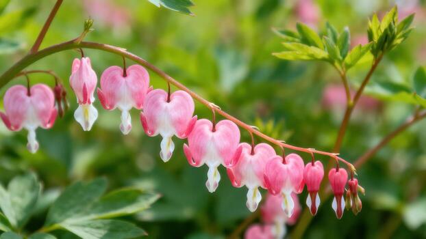 Bleeding heart flower branch with pink blooms photo