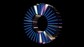 3d cirkel tillverkad av roterande rektanglar med mörk glöd lutning animering på svart bakgrund, trogen abstrakt slinga rörelse design video