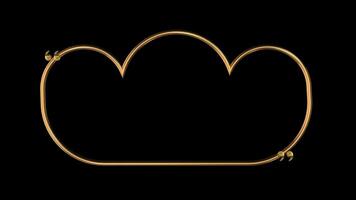 Realistic 3d golden elegant speech bubble cloud shape animation with light shining on black background video