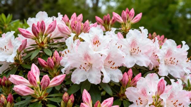 Pink and white azalea flowers blooming photo