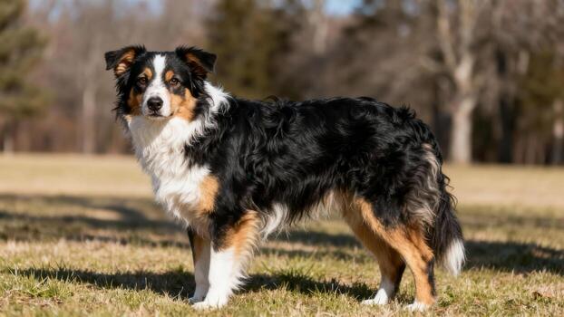 Australian Shepherd in a sunny park photo