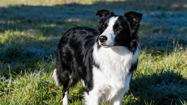Black and white Border Collie standing photo