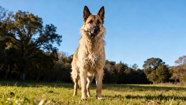 Majestic dog in sunny field photo