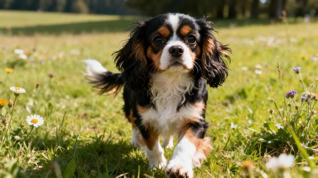 Cavalier King Charles Spaniel walking outdoors photo