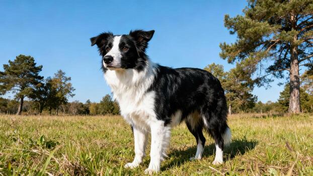 Border Collie in a grassy field photo