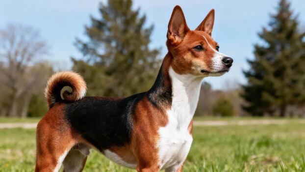 Basenji dog in a green field photo