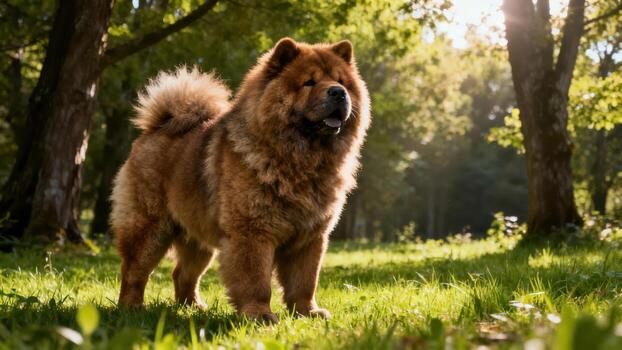 Fluffy Chow Chow in a forest photo