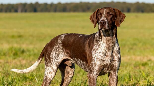German Shorthaired Pointer standing in grass photo