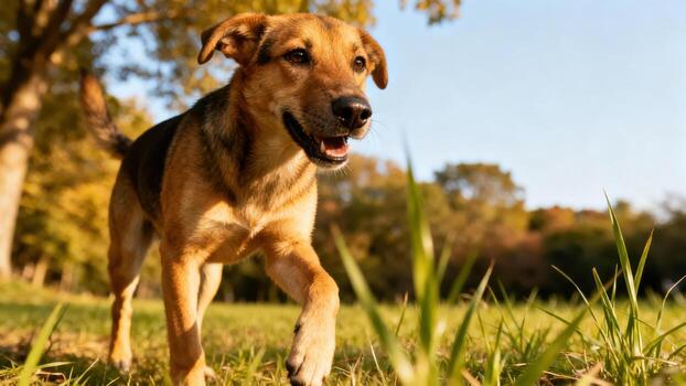 Dog walking in the park photo