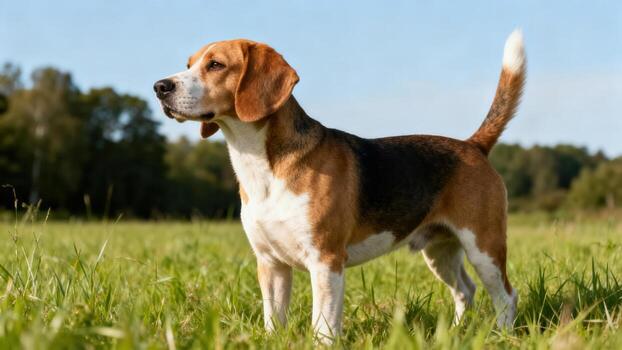 Beagle dog in grassy field photo