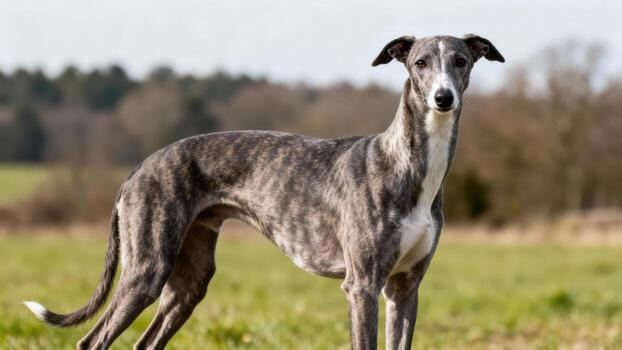 Greyhound in a grassy field photo