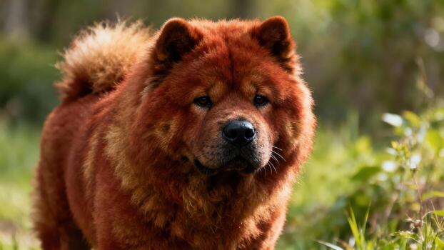 Chow Chow dog in a green setting photo