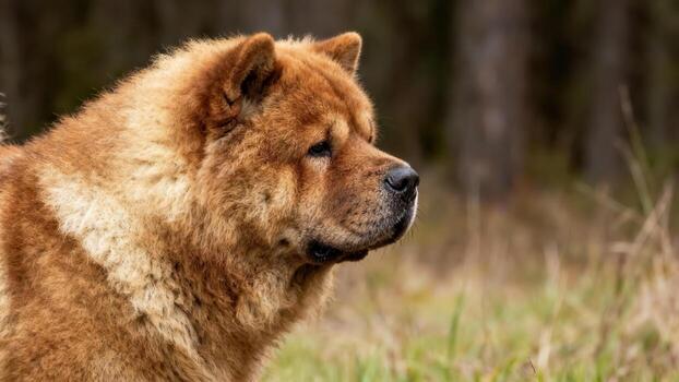 Fluffy Chow Chow dog in a field photo