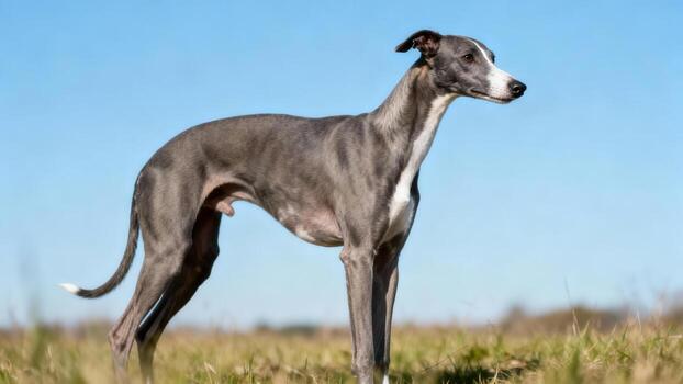 Greyhound dog in a field photo