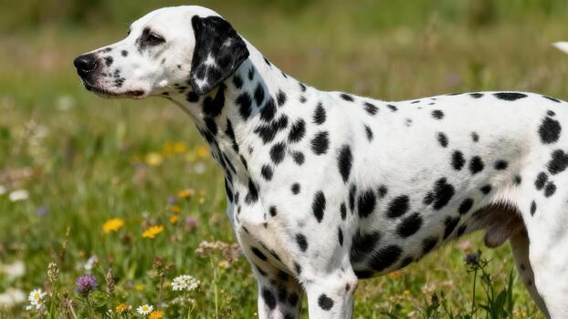 Dalmatian dog in flower field photo