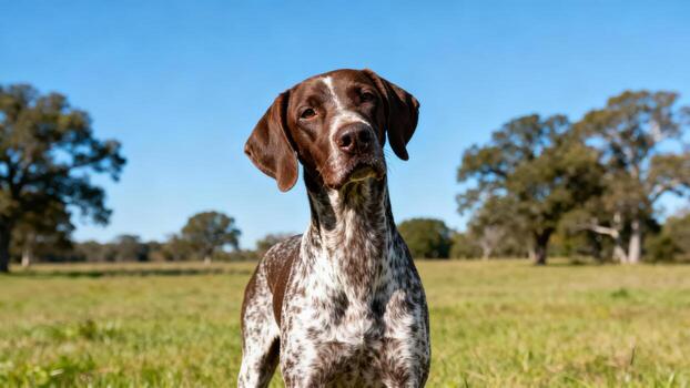 German Shorthaired Pointer standing in a field photo