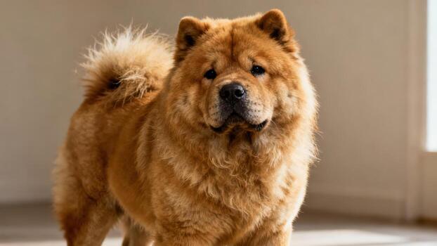 Fluffy Chow Chow dog in a bright room photo