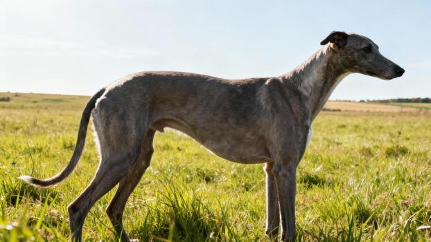 greyhound standing in a field photo