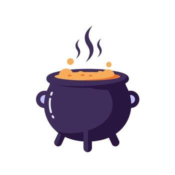 Mystical bubbling cauldron icon with rising steam, symbolizing Halloween, witchcraft, and magical potion preparation in a minimalist, clean design vector