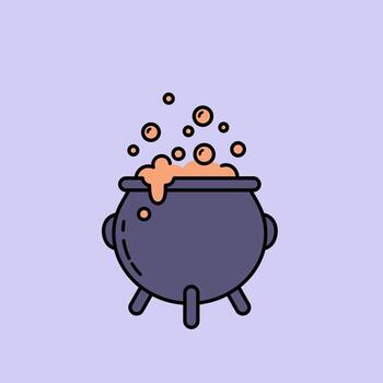 Clean minimalist icon of a bubbling magical cauldron, overflowing with enchanting potion bubbles, perfect for spooky Halloween designs and mystical spell-themed concepts vector