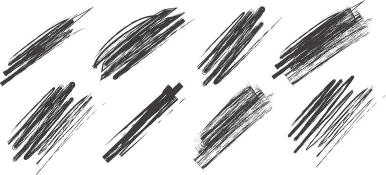 Abstract black brush strokes and texture patterns isolated on a white background vector